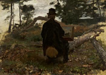Album afbeelding 1: Jacob Maris (1837 - 1899), De schilder Frederik Hendrik Kaemmerer aan het werk in Oosterbeek, 1861, olieverf op papier op paneel, Dordrechts Museum, aankoop 2016
